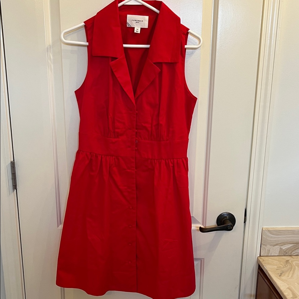 Pomander Place Red Sleeveless Mini Shirt Dress